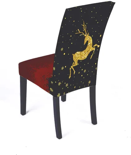 Vista 3 de XMNTG Juego de 6 fundas para sillas de Navidad, con estampado de ciervos, decoración de Navidad, fundas extraíbles para sillas antideslizantes Negro