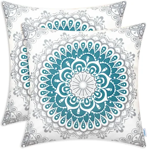 Vista 15 de CaliTime Fundas de Almohadas Decorativas Paquete de 2 Cómodas de Vellón Mandala Dalia Floral Medallón Estilo Brújula Fundas de Cojines para Sofá