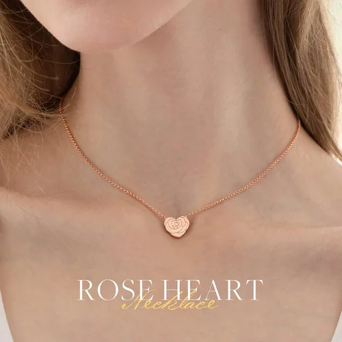 Vista 3 de LOUISA SECRET Rose Heart Pendant Necklace for Women Girls, 925 Sterling Silver Dainty Cute Rose Necklace, Birthday Anniversary Jewelry Gift for