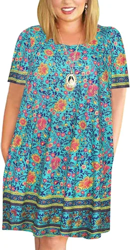Vista 31 de Kancystore Vestido casual de verano para mujer, talla grande, con bolsillos Albaricoque