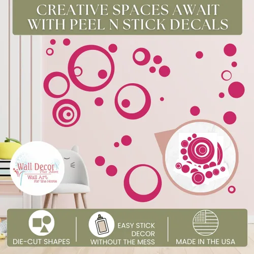 Vista 3 de Vinilo adhesivo de pared rosa intenso, círculos, burbujas, puntos 25+ PC