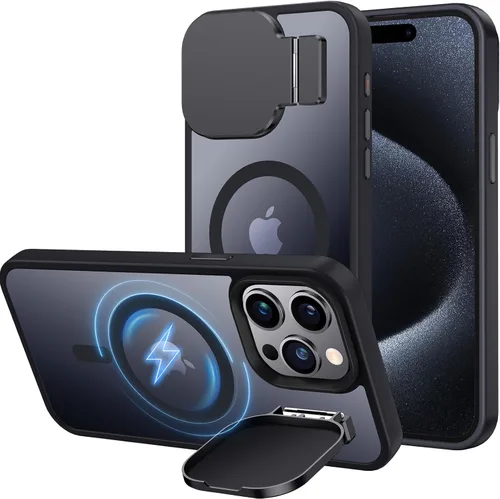 Vista 16 de Silverback Funda para iPhone 14 Pro Max con funda para cámara, compatible con MagSafe, con soporte integrado, funda magnética translúcida mate a