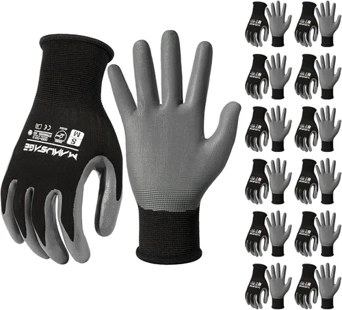 Vista 12 de MANUSAGE Guantes de trabajo de seguridad - Guante protector para hombres y mujeres - Protección de mano ultradelgada - Para construcción Negro