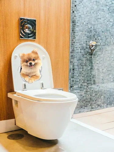 Vista 5 de Winston & Bear Calcomanías de pared para perros de Pomerania, paquete de 2, calcomanías para inodoro de perro alemán Spitz - Adhesivo 3D