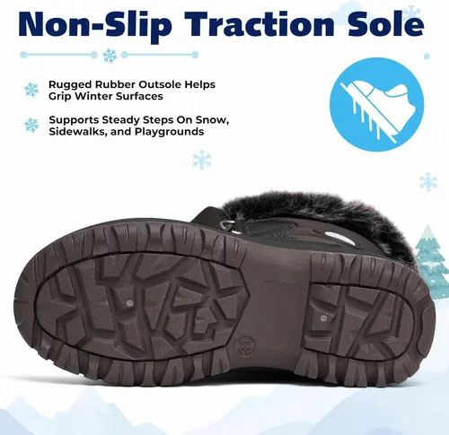 Vista 7 de Mishansha Botas de nieve impermeables para niños y niñas, botas de invierno Marrón oscuro-038