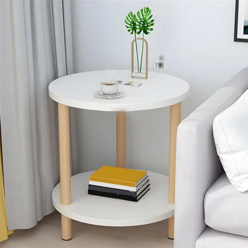 Vista 15 de Mesa auxiliar contemporánea de estilo redondo simple, mesa auxiliar de madera maciza, mesa auxiliar para espacios pequeños, mesitas de noche