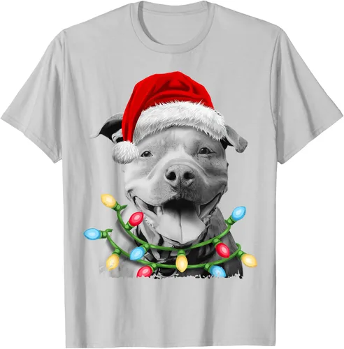 Vista 65 de Pit Bull Santa - Camiseta de perro con luces para árbol de Navidad para niños, Negro, S