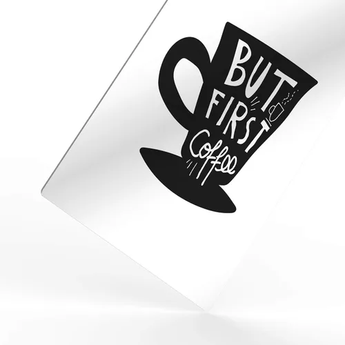 Vista 3 de HB Art Design Taza con texto en inglés "But First Coffee" (But First Coffee Quote - Taza en blanco y negro) con impresión de metal, arte de pared