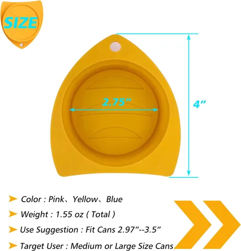 Vista 6 de Paquete de 3 tapas para latas de comida para perros y gatos, tapas elásticas de silicona para latas de comida para mascotas, reutilizables
