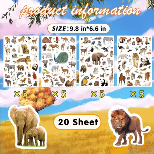 Vista 3 de Calcomanías de animales de safari en la selva, suministros de fiesta, 750 unidades, safari salvaje, bosque, zoológico, animales, calcomanías