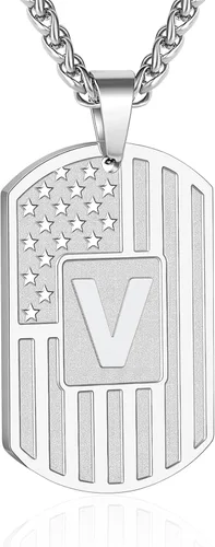 Vista 63 de Bellino Regalos de graduación – Collar con letra inicial de la A a la Z para hombres, niños, adolescentes, acero inoxidable, bandera estadounidense