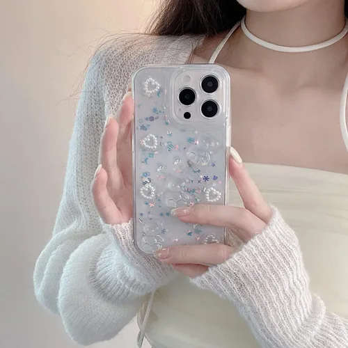 Vista 3 de Funda de teléfono para iPhone XR, bonito diseño transparente con purpurina de oso 3D para iPhone XR, para mujeres y niñas, a prueba de golpes