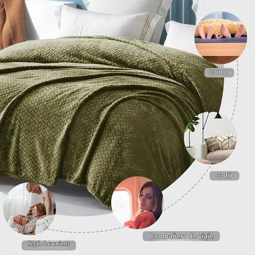 Vista 5 de Exclusivo Mezcla Manta de cama de forro polar suave, tamaño King, 90 x 104 Verde oliva