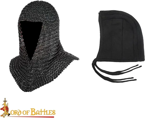 Vista 5 de Pack de Chainmail Coif y Algodón Acolchado Arming Cap Protector Under Armor Chainmail Coif Ideal para LARP, Renfair