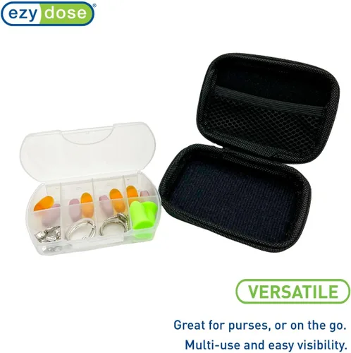 Vista 5 de EZY DOSE Pastillero de farmacia de bolsillo rígido, con bolsa con cremallera, diseño fácil de usar, portátil y perfecto para el uso diario, 8 Negro