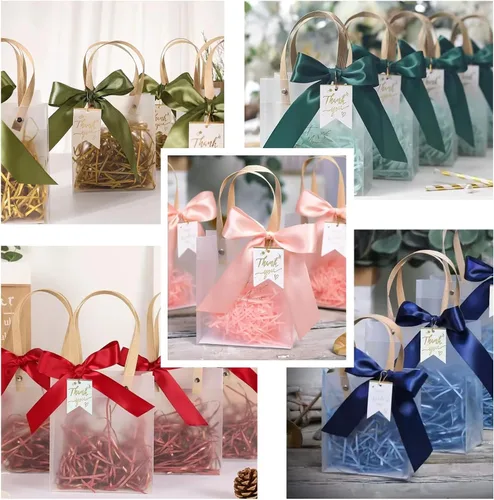 Vista 2 de ZSMSTW 5 bolsas de regalo de PVC transparente con asas, bolsas de plástico reutilizables para regalos de boda, fiesta de cumpleaños, bolsas de Matcha