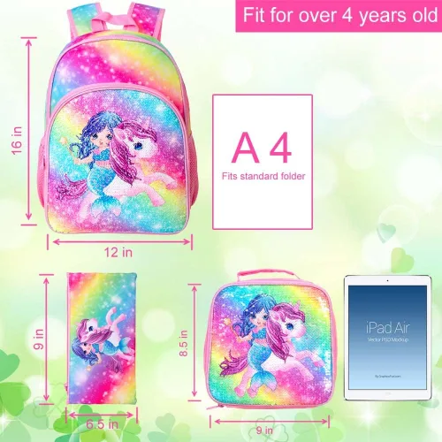 Vista 3 de Mochila para niñas y niños, mochila de dinosaurio y unicornio para estudiantes de preescolar primaria, mochilas para niños de 16 pulgadas
