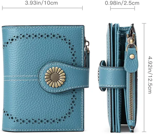Vista 9 de SENDEFN Carteras pequeñas para mujer, con bloqueo RFID, de cuero, plegable, tarjetero con ventana de identificación, Pequeña