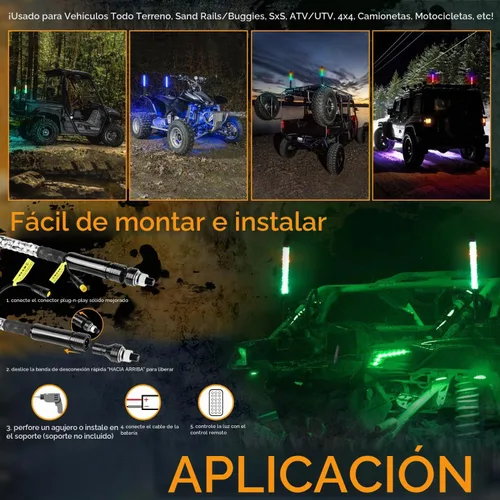 Vista 4 de Nirider 2PCS Luces LED Whip de 1 pie con Poste de Bandera Control Remoto Espiral RGB Luz de Persecución Todoterreno Antena Iluminada de Advertencia