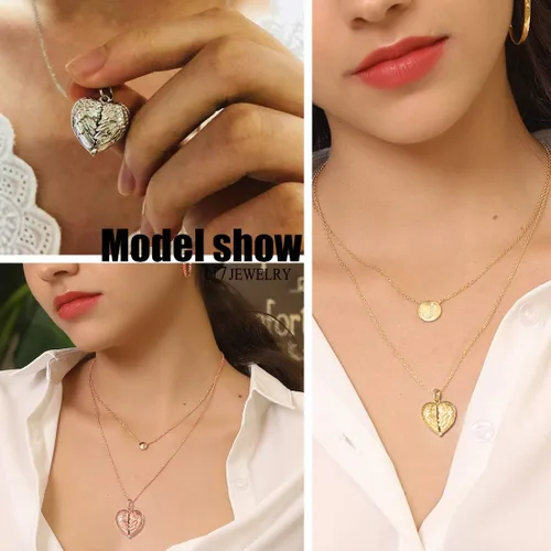 Vista 2 de SILVERCUTE Personalized & Engraved Locket Necklace with 18" Chain -Angel Wings Locket, Custom Heart Locket Pendant That Holds Picture, Sterling