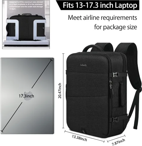 Vista 3 de Mochila de viaje para hombres y mujeres, 17 pulgadas, aprobada para vuelos, mochila de transporte impermeable grande de 40 L, mochila para negocios