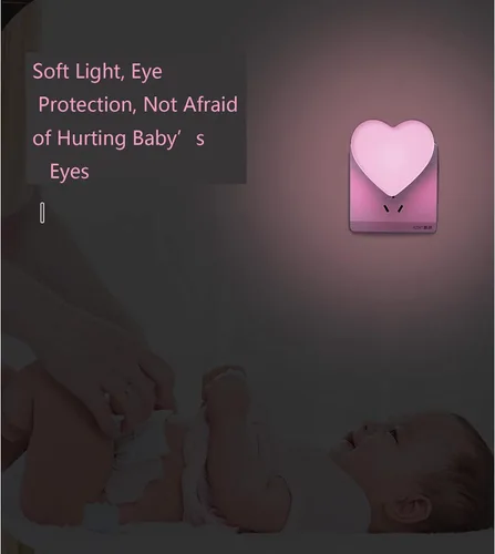 Vista 5 de Lindas luces nocturnas, luz nocturna en forma de corazón para guardería con sensores de luz, sensor automático de anochecer a amanecer, suave blanco
