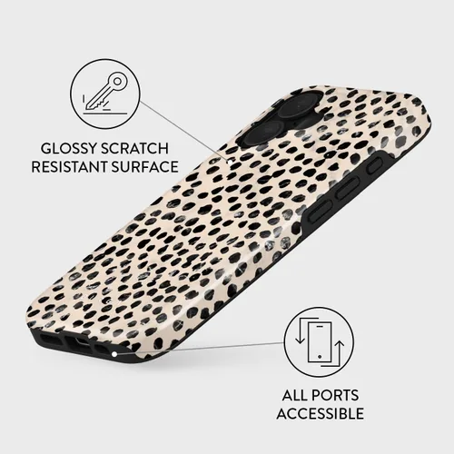Vista 3 de BURGA-Funda p/teléfono compatible c/iPhone 14 Plus, carcasa rígida híbrida de 2 capas + Funda protectora de silicona, almendras latte a lunares