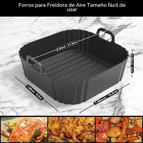 Vista 2 de Forros cuadrados de silicona para freidora de aire, paquete de 2, forros reutilizables de 8.5 pulgadas para freidora de aire de 5 a 6.5 cuartos
