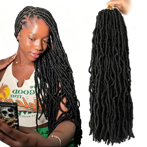 Vista 9 de 6 Paquetes Soft Locs Cabello de Ganchillo Pre Looped Faux Locs Trenzas de Ganchillo Goddess Locs Dreadlocs Cabello Sintético Para Mujeres Negras 1b