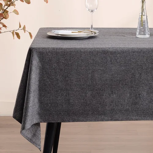 Vista 9 de Mantel rectangular de lino texturizado de 47 x 63 pulgadas, impermeable, a prueba de derrames, lavable, sin arrugas, mantel para mesa de comedor