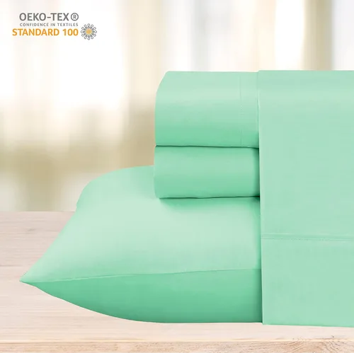Vista 6 de Cathay Home Essentials Juego de sábanas de microfibra ultra suave, hipoalergénicas, resistentes a las arrugas, doble cepillado, color verde espuma