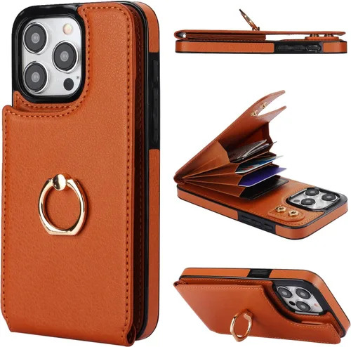 Vista 14 de Folosu Funda compatible con iPhone 15 Pro Max con soporte para tarjetas, rotación de 360°, soporte de anillo de dedo con función atril, bloqueo Negro