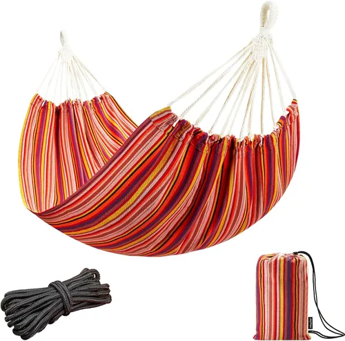 Vista 7 de JoyView Hamaca brasileña para una sola persona, hamaca portátil con cuerdas para colgar y bolsa de transporte, grande de 78.8 x 39.4 pulgadas