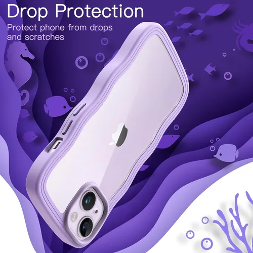 Vista 6 de JETech Bonita funda para iPhone 14 de 6.1 pulgadas, marco ondulado, forma rizada, a prueba de golpes, para mujeres y niñas, parte trasera