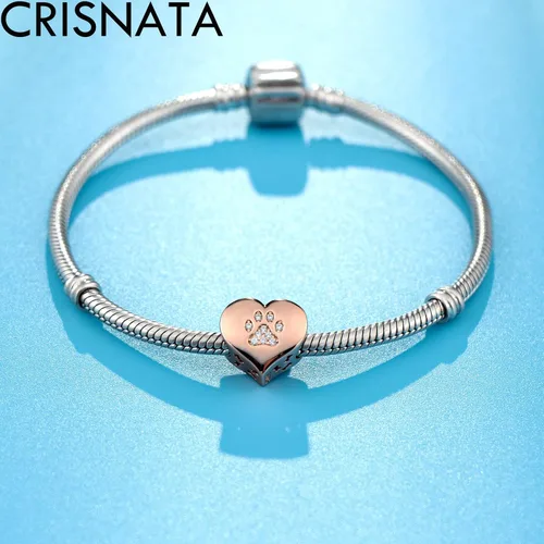 Vista 3 de Dijes con estampado de patas de cachorro con cristal Brithstone, plata de ley 925, cuentas de corazón con estampado de patas, se adapta a collar
