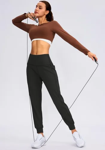 Vista 2 de Viodia Pantalones deportivos para mujer, con bolsillos, cintura alta, atléticos, para entrenamiento, yoga, pantalones deportivos cónicos