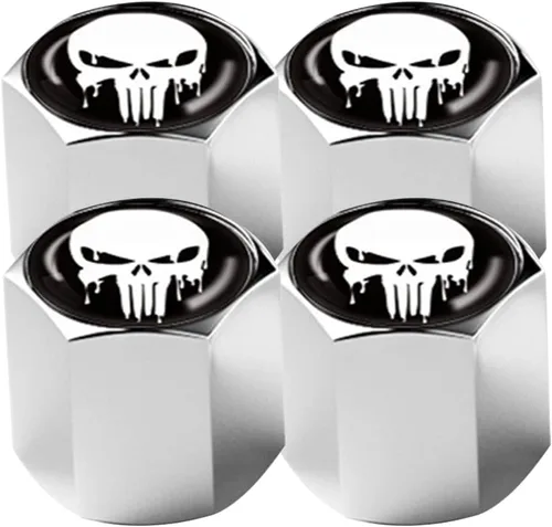 Vista 8 de Ajxn Paquete de 4 tapas de válvula de neumático con calavera para rueda de coche, cubiertas herméticas a prueba de polvo, tapas universales