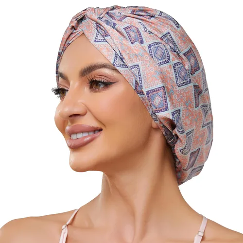 Vista 104 de Gorro de satén de seda ajustable para envolver el cabello para dormir, gorro de dormir de doble capa, turbante nocturno para cabello largo y rizado