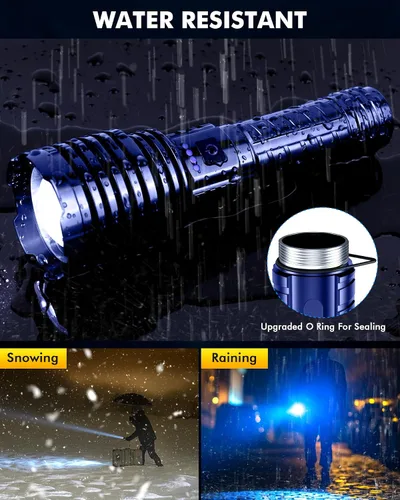 Vista 7 de Linterna súper brillante de 5000.000 lúmenes de alta luminosidad, linternas LED recargables alimentadas por batería, linterna táctica impermeable