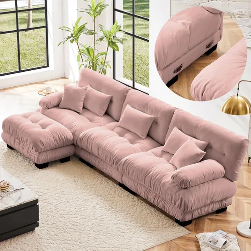 Vista 17 de KEIKI Sofá modular de 94 pulgadas con 4 almohadas, cómodo juego de sofá biplaza Cloud para sofá de asiento profundo suave y profundo, sofá biplaza