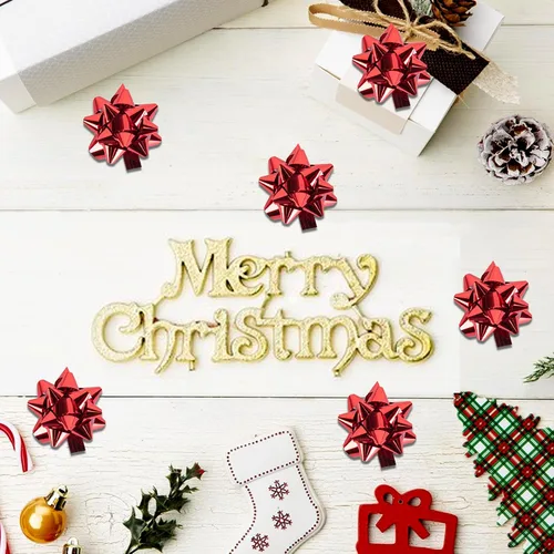 Vista 6 de 100 mini lazos de regalo de Navidad, lazo de regalo de estrella metálica Rojo-100 piezas