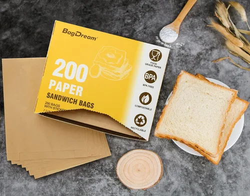 Vista 4 de BagDream Bolsas de papel para sándwich de 7.9 x 6.3 x 1.96 pulgadas, 200 unidades, bolsas de papel reciclables para cocina, sellables