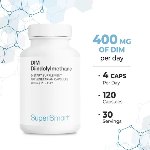 Vista 5 de Supersmart - Suplemento DIM de 400 mg por día (diindolilmetano) - Equilibrio natural para hombres y mujeres Sin OMG y sin gluten - 120 cápsulas