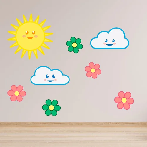 Vista 5 de Calcomanías de pared para habitaciones de niños – Happy Sun – Fabricado en Estados Unidos – Grande