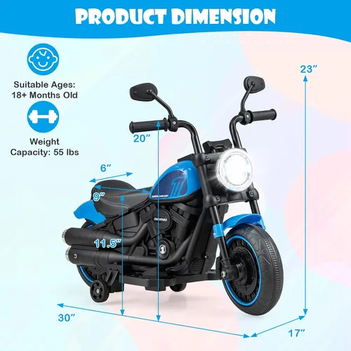 Vista 5 de Costzon Motocicleta para niños pequeños, motocicleta eléctrica alimentada por batería de 6 V con ruedas de entrenamiento desmontables, arranque