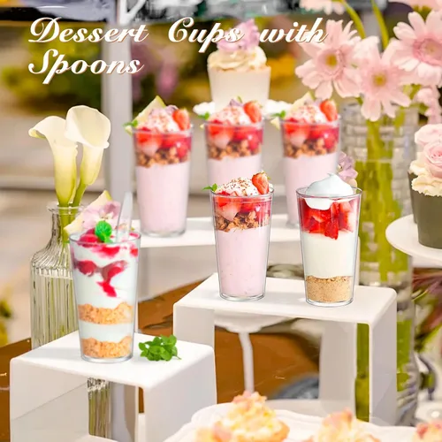 Vista 2 de mwellewm 150 paquetes de mini tazas de postre con cucharas, tazas de postre de plástico transparente de 3oz para postres tipo parfait para fiestas