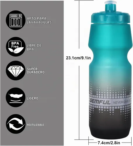 Vista 2 de GEMFUL Combo de soporte para botella de agua para bicicleta y botella de bicicleta, 24 onzas, 25.4 fl oz, libre de BPA, a prueba de fugas