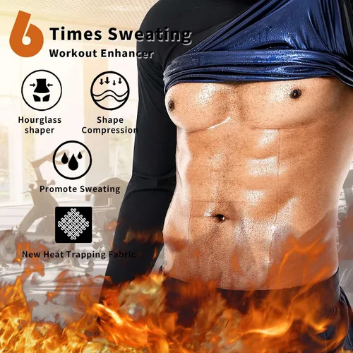 Vista 2 de Sauna Sudor Camisa Entrenador de Cintura para Hombres Chaleco de Compresión Entrenamiento Ropa de Gimnasio Mejorador de Sudor Manga Larga
