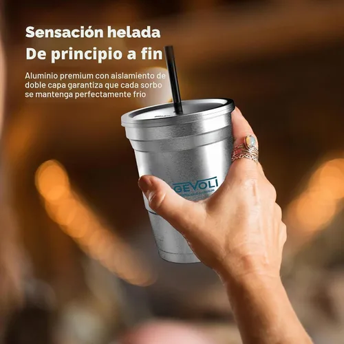 Vista 3 de Gevoli Vasos de aluminio reciclables de 16 onzas con tapas (paquete de 15)