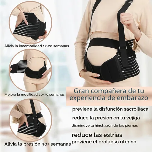 Vista 3 de Bandas para el Vientre para Mujeres Embarazadas - Cinturón de Maternidad Apoyo para el Embarazo - Faja Abdominal Transpirable, Soporte Lumbar Negro